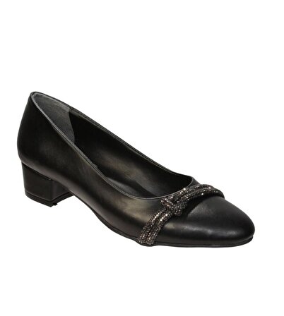 YAZKIŞ Kadın Siyah Üzeri Taşlı Yuvarlak Burun 3cm Kare Topuk 41-42 Özel numara Topuklu Ayakkabı