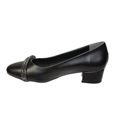 YAZKIŞ Kadın Siyah Üzeri Taşlı Yuvarlak Burun 3cm Kare Topuk 41-42 Özel numara Topuklu Ayakkabı