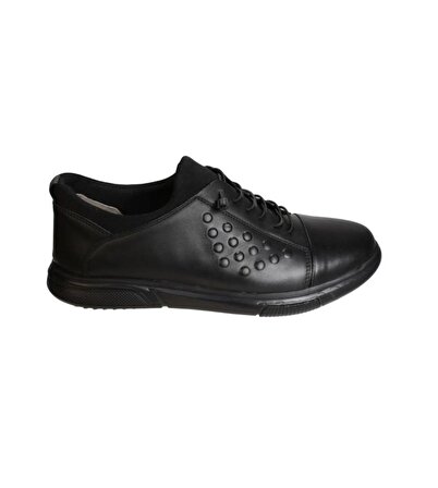 YAZKIŞ Erkek Hakiki Deri Siyah Cilt Bağcıksız Lastikli Comfort Jel  Taban Günlük Ayakkabı