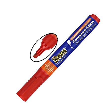 Kırmızı Markör Kesik Uç Keçeli Kalem Permanent Doldurulabilir 2 Adet ve Mürekkep 30 ml 1 Adet