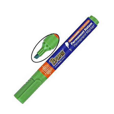Yeşil Markör Kesik Uç Keçeli Kalem Permanent Doldurulabilir 2 Adet ve Mürekkep 30 ml 1 Adet 