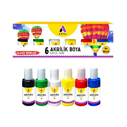 Akrilik Boya Ana Renkler 6 Renk (6x60 ml) 1 Paket Adel Akrilik Boya Ana Renkler 6x60 ml 1 Paket