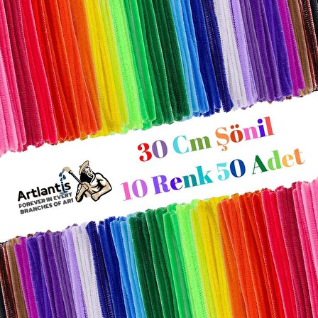 Şönil Renkli 30 Cm 50'li 1 Paket Artlantis 30 Cm Renkli Tüylü Tel 50 li 1 Paket