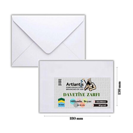 Zarf 13x18 Davetiye Zarfı Beyaz 50'li 1 Paket Artlantis Beyaz Davetiye Zarfı 13*18 50'li 1 Paket