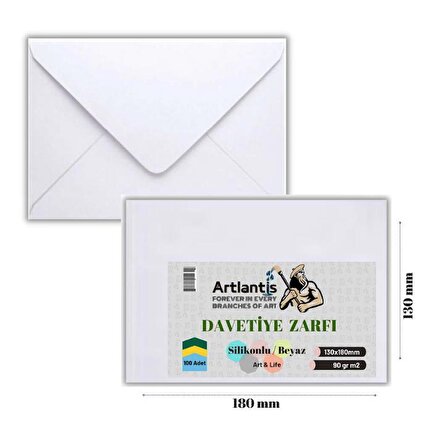 Zarf 13x18 Davetiye Zarfı Beyaz 100'lü 1 Paket Artlantis Beyaz Davetiye Zarfı 13*18 100'lü 1 Paket