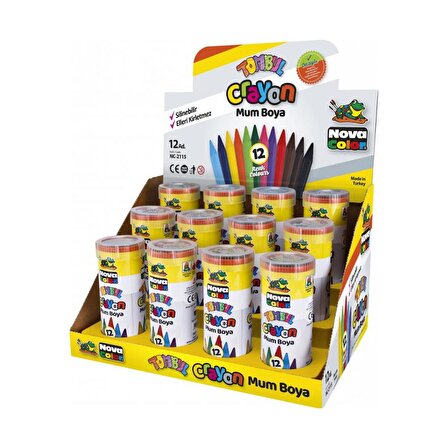 Tombul Mum Boya 12 Renk Metal Kutu 12 Renk Crayon 1 Adet Novacolor Altıgen Mum Boya Jumbo 12 Renk