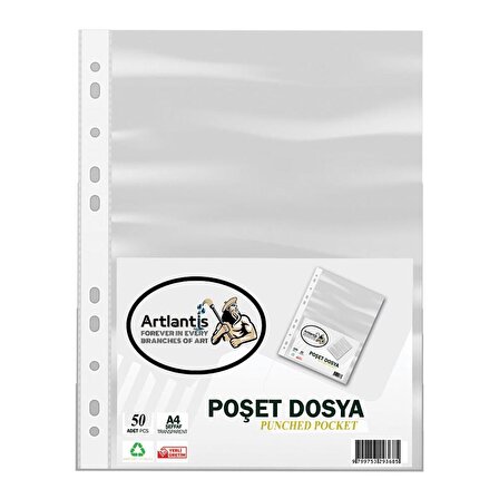 Poşet Dosya 50 Li A-4 Şeffaf Föy Dosya 1 Paket Artlantis Ofis Okul Kenarı Delikli Poşet Dosya 1 Paket