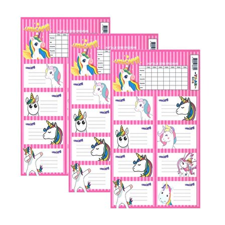 Okul Etiketi Kız Unicorn 8 li 3 Yaprak Ders Programlı 1 Paket