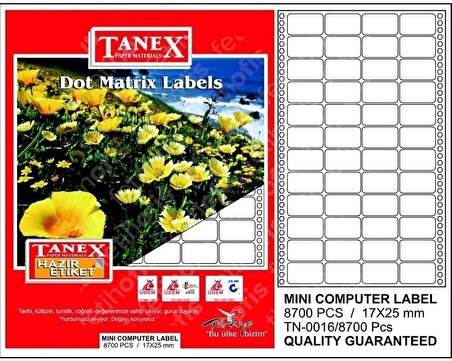 Bilgisayar Etiketi Tn-0016 17x25 mm 100 Lü Lazer Etiket 1 Paket Tanex Davetiye Kargo Etiketi