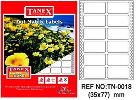 Bilgisayar Etiketi Tn-0018 35x77 mm 100 Lü Lazer Etiket 1 Paket Tanex Davetiye Kargo Etiketi