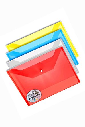 A4 Çıtçıtlı Sarı - Mavi - Sarı - Beyaz Şeffaf Renkli Zarf Dosya 4 Adet Artlantis Çıt Çıtlı Dosya 4 Adet