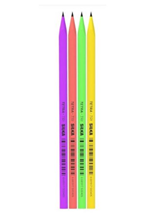 Kurşun Kalem 4 Renk Üçgen Neon 1 Paket Silka Tetra Neon Üçgen Kurşun Kalem