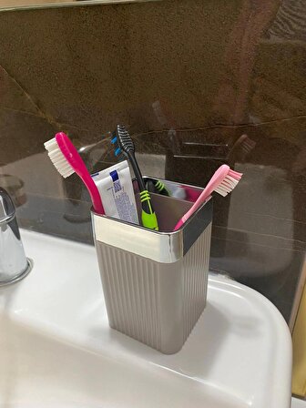 Çizgili Krom Diş Fırçalığı Banyo Seti Diş Fırçalık TERRA
