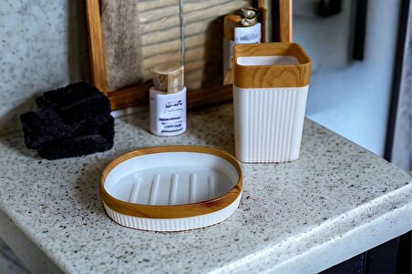 Modern Banyo Aksesuar Seti 2 Parçalı Diş Fırçalık Katı Sabunluk BEYAZ