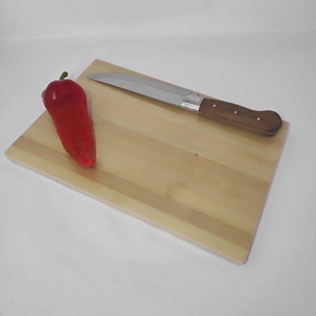 22-32 cm Organik Bambu Kesim Tahtası ve No2 30 cm Çelik Et Bıçağı Seti Bıçak VE Kesim Tahtası Seti
