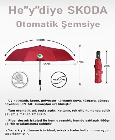 He”y”diye SKODA (UDF50+ Güneş / Yağmur)  Otomatik Açılır Şemsiye