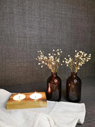 PıtrakStore 100Ml İkili Amber Kahverengi Mini Cam Şişe Süs Vazo Şoklanmış Çiçek'li