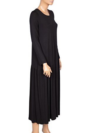 Barem Kadın Funda Beli Baseni Büzgülü Düz Renk Siyah Elbise
