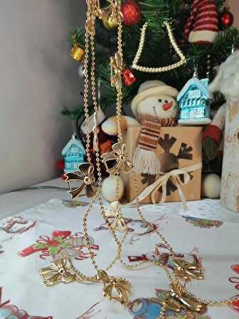 Çam Ağacı Süs Zincir, Kurdele Desenli Figürlü Yılbaşı, Yeniyıl, Noel, Christmas Süs Zinciri