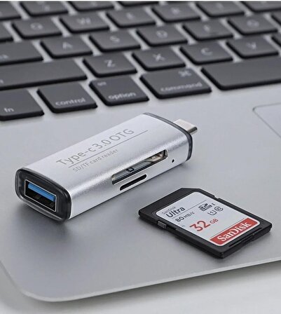 Flagen Macbook Air Type-C 3.0 Hafıza Kart ve USB Flash Bellek Okuyucu Adaptör