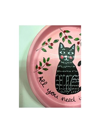 dekoratif el boyama kedili tabak