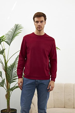 Erkek Comfort Fit Basic Düz Sweatshirt Bordo MARS26