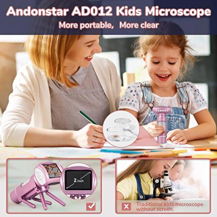 Andonstar AD012 Çocuklar İçin Taşınabilir Mikroskop Kiti Pembe