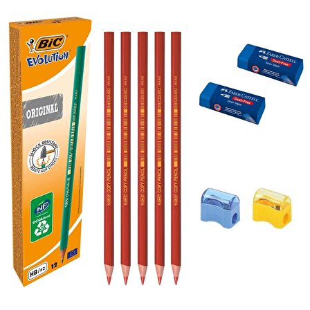 Bic Eco Evolution 650 Kurşun Kalem 12 Li + Kırmızı Kopya Kalemi 5 Li +Sınav Silgisi 2 Li+Kalemtraş 2 Li