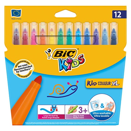 BIC Kids Kid Couleur XL Keçeli Boya Kalemi, 12’li Kutu