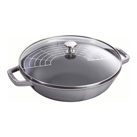 STAUB LA COCOTTE WOK TAVA CAM KAPAKLI DEMİR DÖKÜM GRAFİT GRİ 30 CM - 405114620