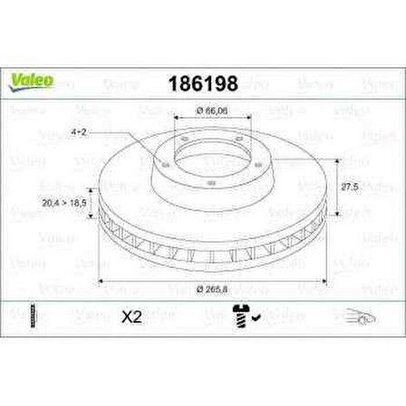 VALEO FREN DİSKİ ÖN (HAVA SOĞUTMALI) 266MM TAKIM PARTNER BERLİNGO P206 P306 P405