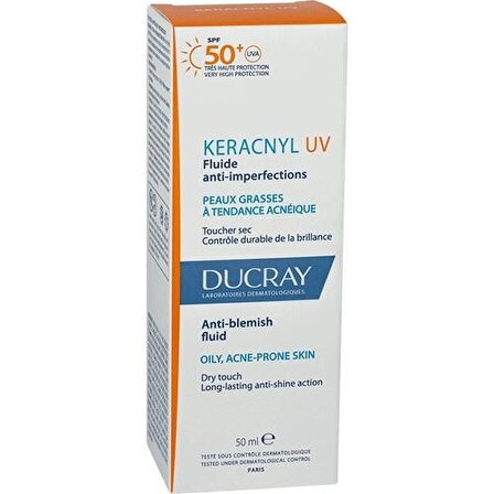 Ducray Keracnyl Uv 50+ Faktör Sivilce Karşıtı Akneli-Yağlı Ciltler İçin Renksiz Güneş Koruyucu Krem 50 ml