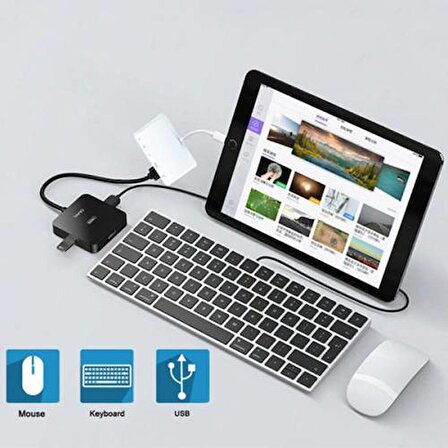 Polham Apple İpad ve İphone İçin Lightning 5in1 HDMI, OTG USB, TF, SD Kart Okuyucu Adaptör Kablosu