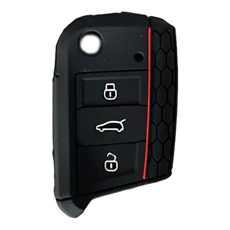 Silikon Anahtar Kabı- Volkswagen/Golf7 Siyah-Kırmızı Çizgili / Sypd53