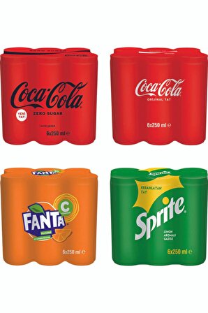 Coca Cola - Fanta - Sprite 250 ml 6 lı Kutu 4 lü Karma Paket