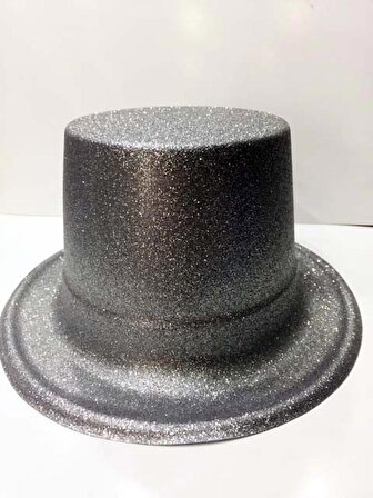 Gümüş Renk Uzun Plastik Simli Parti Şapkası