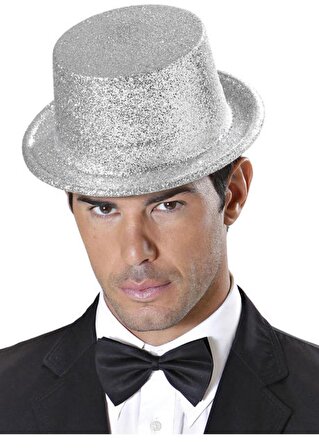 Gümüş Renk Uzun Plastik Simli Parti Şapkası