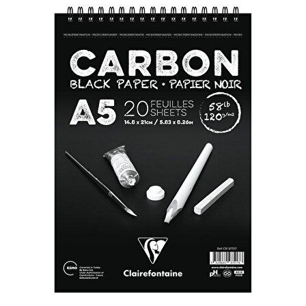 Clairefontaine Carbon Black Paper Üstten Spiralli 120g 20 Sy A5