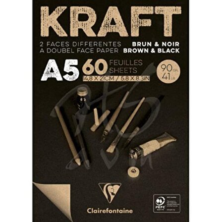 Clairefontaine Kraft Kahverengi ve Siyah Çizim Blok 90g 60 Yp A5