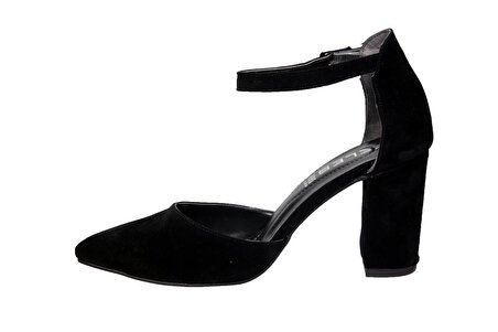 FELES Siyah Kadın Karnıyarık Kalın Topuklu Ayakkabı