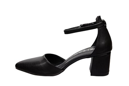 FELES Kadın Siyah Tekbant Burnu Kapalı 5cmTopuklu Abiye Kına Düğün Ayakkabısı