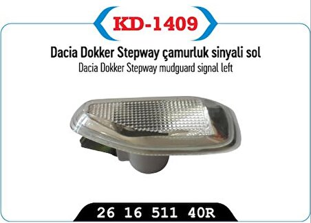Dacia Dokker Stepway Çamurluk Sinyali Sol 2012 Sonrası 261651140R DG