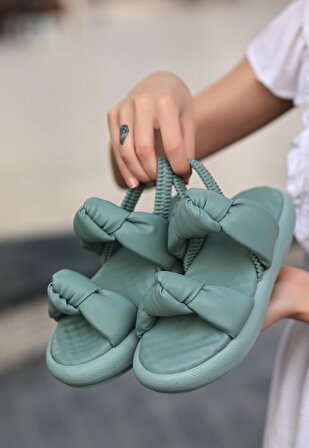 Sandalet Cilt Mint Yeşili Topuk Boyu 3 Cm