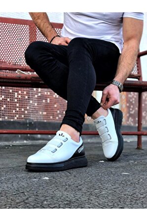 3 Bant Legend Kalın Taban Casual Erkek Ayakkabı Vegan Beyaz Kömür Topuk Boyu 3 Cm