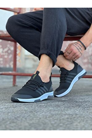 Erkek Spor Ayakkabı Triko Siyah Topuk Boyu 3 Cm