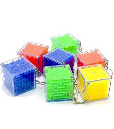 Labirent Bulmaca Küp Eğlenceli Anahtarlık 3X3 cm - Renkli 