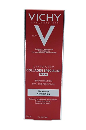 Vichy Liftactiv Collagen Specialist Yaşlanma Karşıtı Hyalüronik Asit Kolajen 30 Yaş + SPF 25 Gece-Gündüz Yüz ve Boyun Kremi 50 ml 