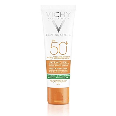 Vichy Capital Soleil 50+ Faktör Matlaştırıcı Akneli-Karma Ciltler İçin Renksiz Yüz Güneş Koruyucu Krem 50 ml