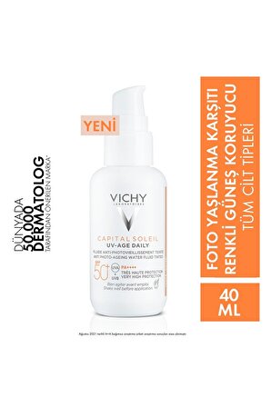 Vichy Capital Soleil 50+ Faktör Yaşlanma Karşıtı Tüm Cilt Tipleri İçin Renksiz Yüz Güneş Koruyucu Krem 40 ml