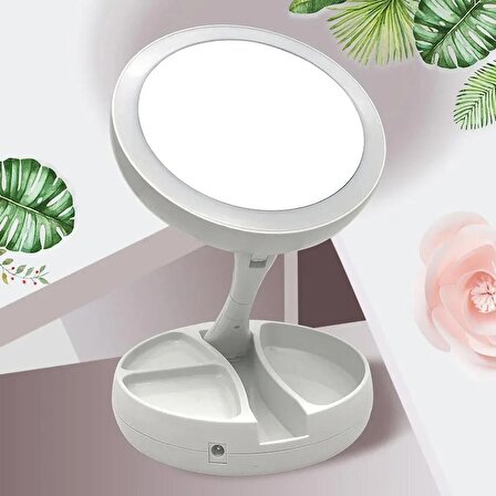 TechTic Katlanabilir Yuvarlak 360° Dönebilen Mike Up Mirror LED Işıklı 10X Çift Taraflı USB + Pilli Makyaj Aynası